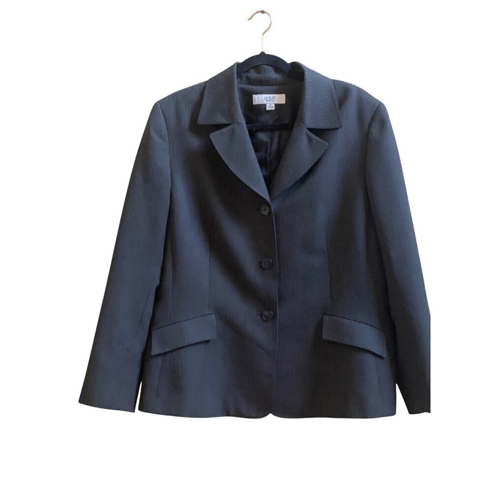 Le Suit Essentials Womens Pinstripe Blazer Jacket Size 18 Black Polyester Blend